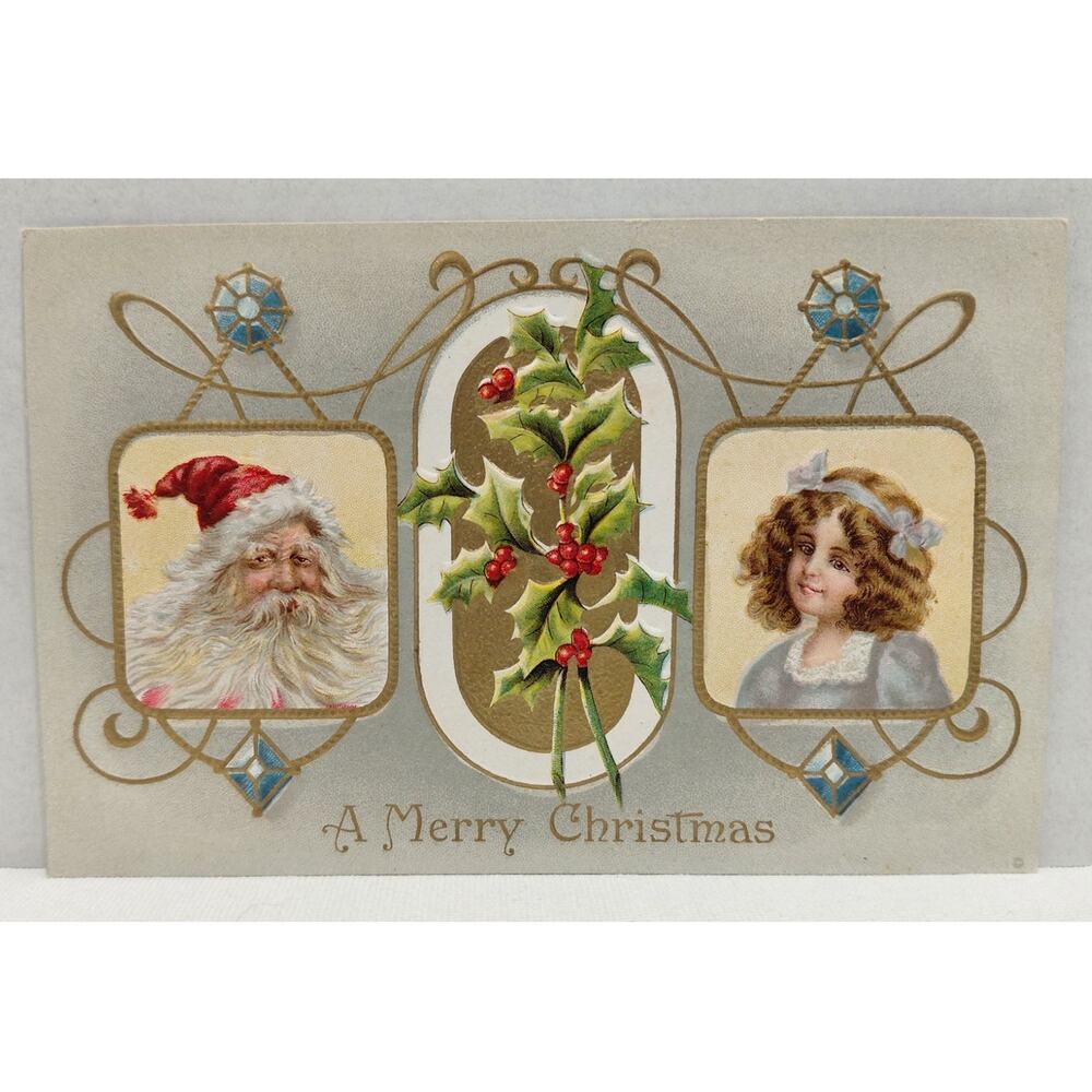Antique Christmas Postcard Santa Claus by Meeker Embossed Unposted Divided